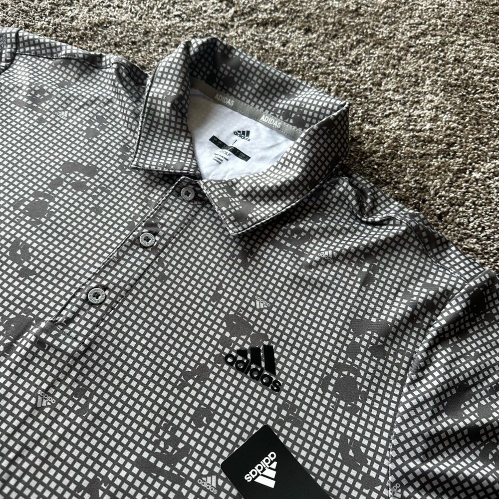 NWT* Mens Large Adidas Gray Scaled Golf Polo